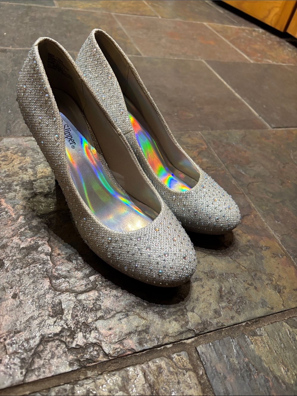 Women's Crystal Embellished Silver High Heels
